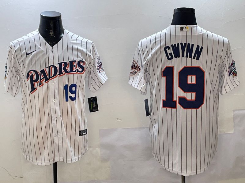 Men San Diego Padres #19 Gwynn White Stripe Throwback Game Nike 2025 MLB Jersey style 4269->san diego padres->MLB Jersey
